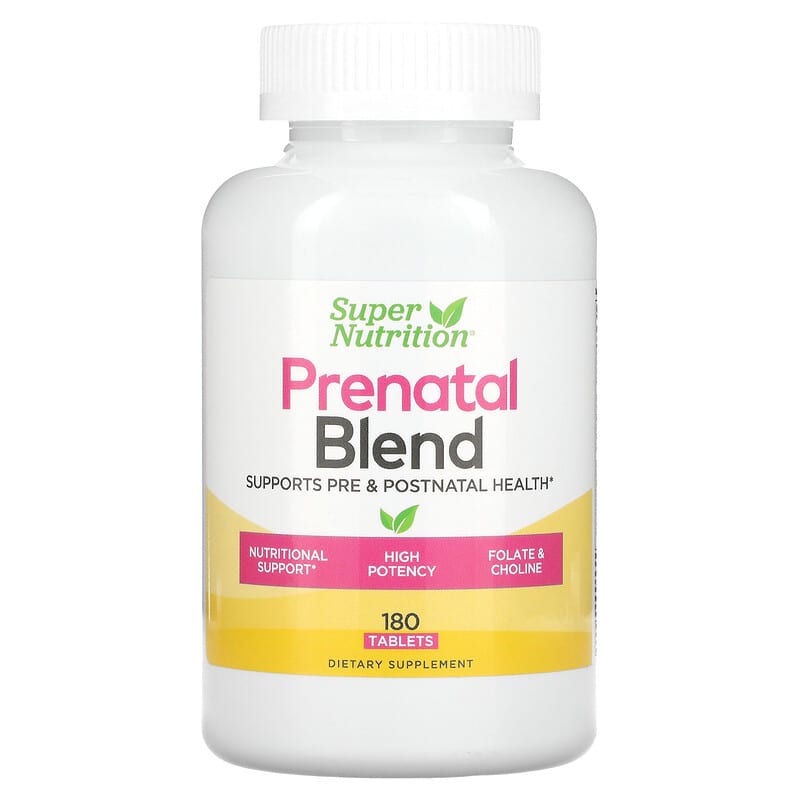Super Nutrition Prenatal Blend Multivitamin with Folate and Choline 180 Tablets 33739001444