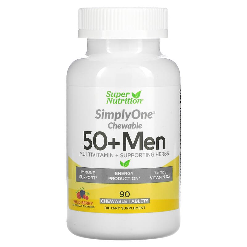 Super Nutrition SimplyOne 50+ Men Multivitamin + Supporting Herbs Wild-Berry 90 Chewables 33739002878