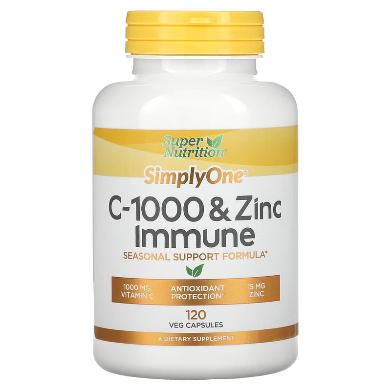 Super Nutrition SimplyOne C-1000 & Zinc Immune 120 Veg Capsules 33739001208