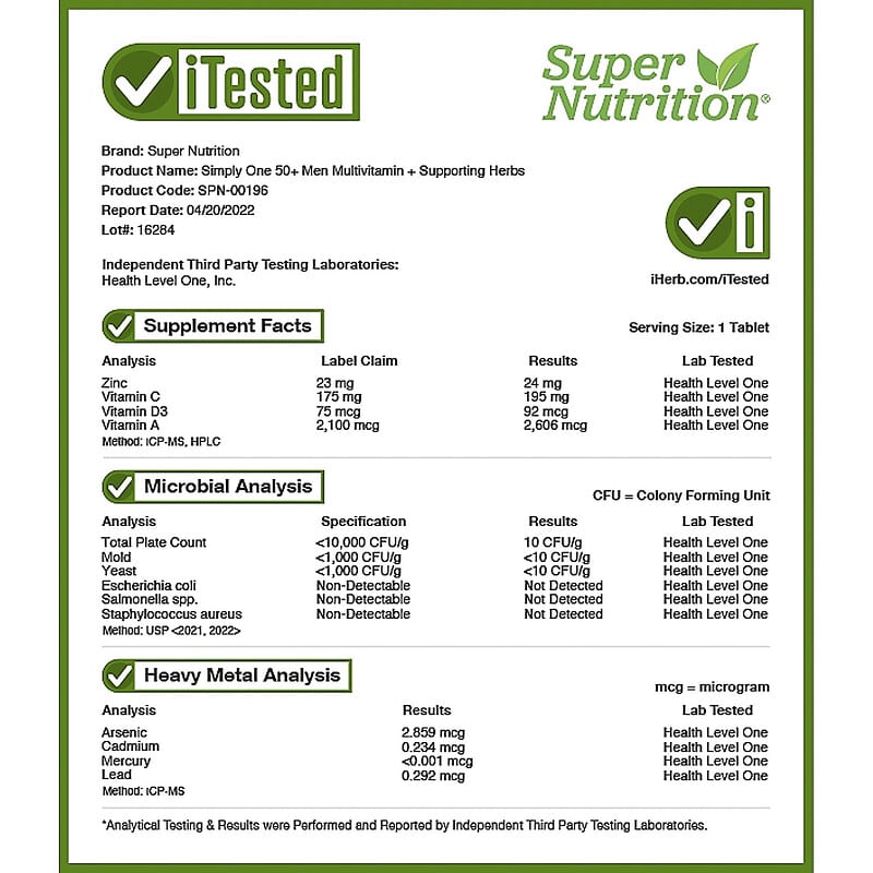 Super Nutrition, SimplyOne, Men’s 50+ Multivitamin with Supporting Herbs, 90 Tablets 33739001963