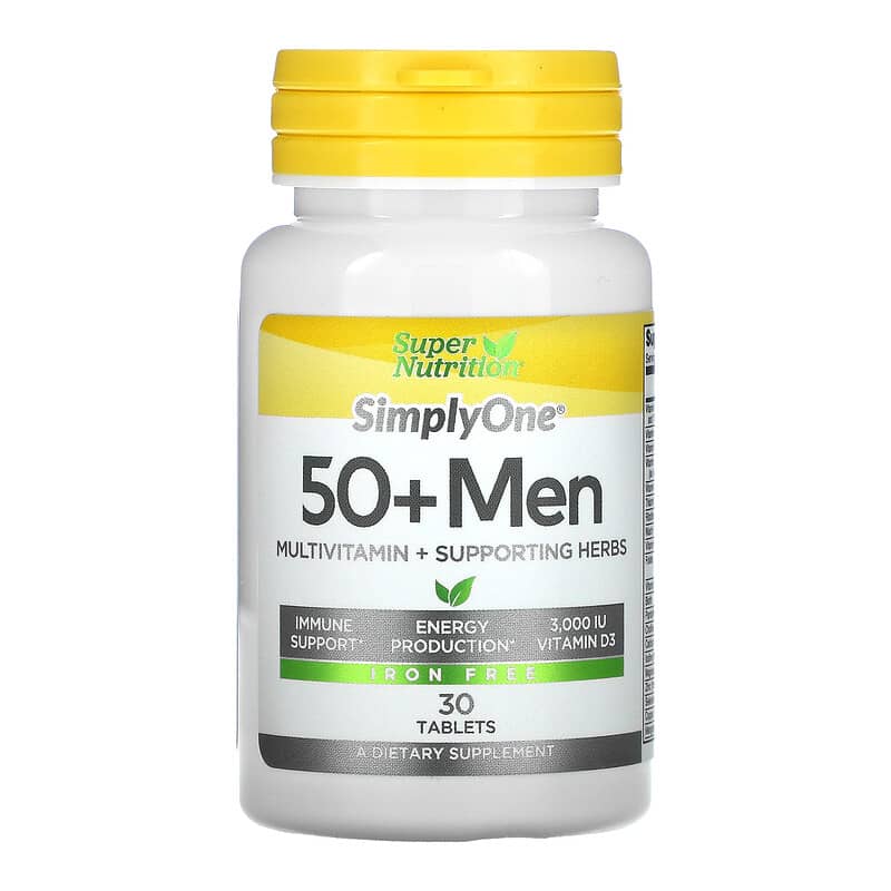 Super Nutrition SimplyOne Men’s 50+ Multivitamin with Supporting Herbs Iron Free 30 Tablets 33739001970