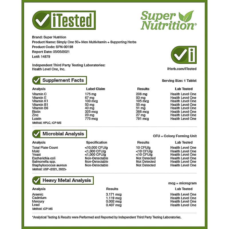 Super Nutrition, SimplyOne, Men's 50+ Multivitamin with  Supporting Herbs, Iron Free, 90 Tablets 33739001987