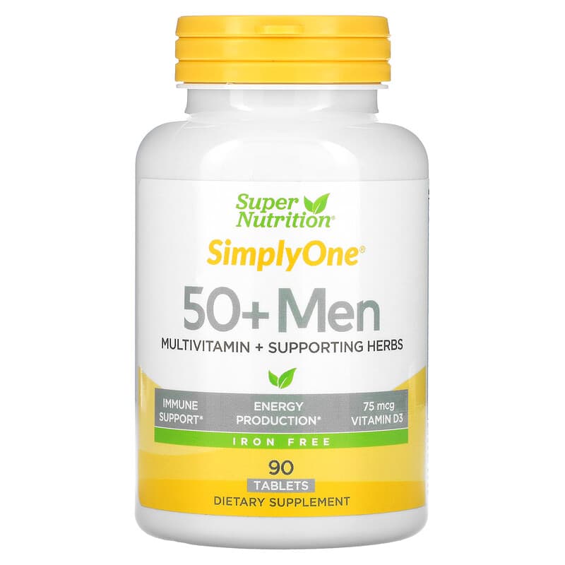 Super Nutrition SimplyOne Men's 50+ Multivitamin with Supporting Herbs Iron Free 90 Tablets 33739001987