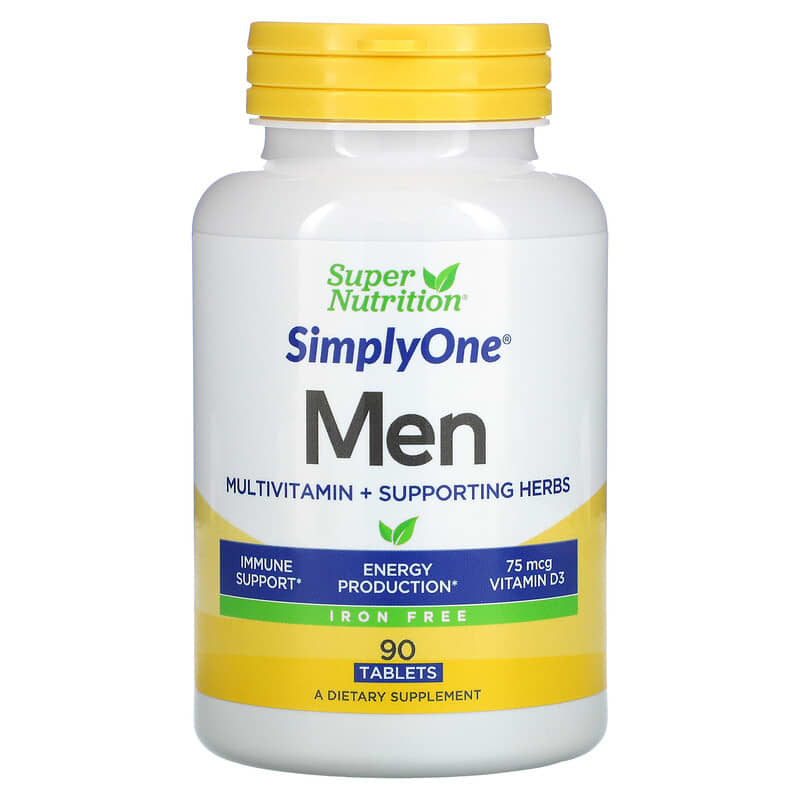 Super Nutrition SimplyOne Men’s Multivitamin + Supporting Herbs Iron Free 90 Tablets 33739002236
