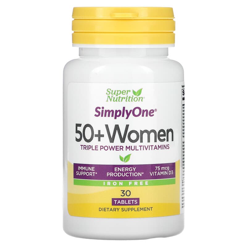 Super Nutrition SimplyOne Women’s 50+ Triple Power Multivitamins Iron Free 30 Tablets 33739002274