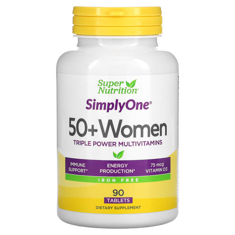 Super Nutrition SimplyOne Women’s 50+ Triple Power Multivitamins Iron Free 90 Tablets 33739002281