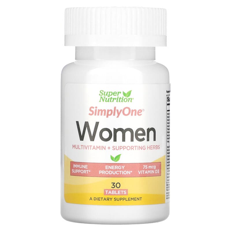 Super Nutrition SimplyOne Women's Multivitamin + Supporting Herbs 30 Tablets 33739002120