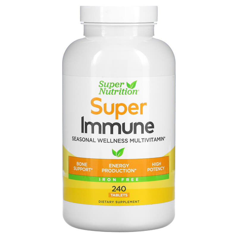 Super Nutrition Super Immune Immune-Strengthening Multivitamin with Glutathione Iron-Free 240 Tablets 33739002069