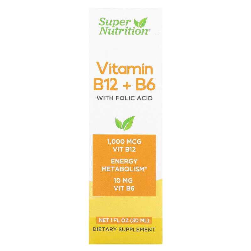 Super Nutrition Vitamin B12 + B6 with Folic Acid 1 fl oz (30 ml) 898220021994