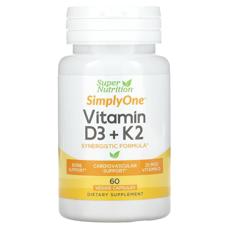 Super Nutrition Vitamin D3 + K2 60 Veggie Capsules 898220021239