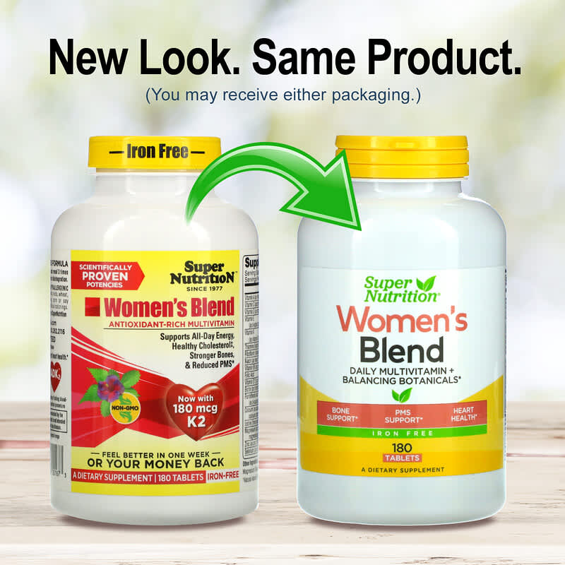 Super Nutrition, Women's Blend, Daily Multivitamin Plus Balancing Botanicals, Iron Free, 180 Tablets 33739001673