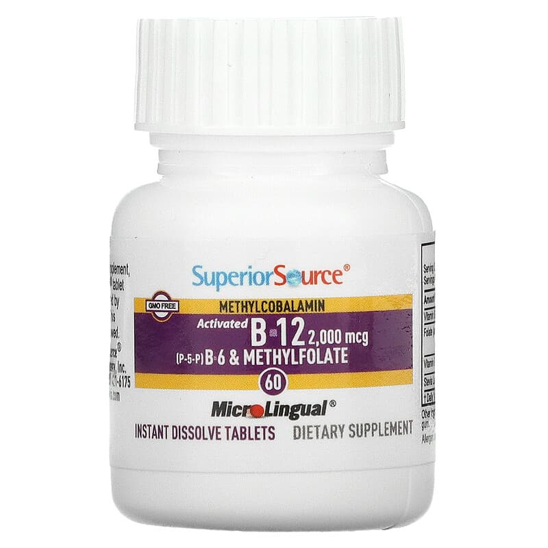 Superior Source, Activated B-12 Methylcobalamin, B-6 (P-5-P) & Methylfolate, 60 Microlingual Instant Dissolve Tablets 76635904754