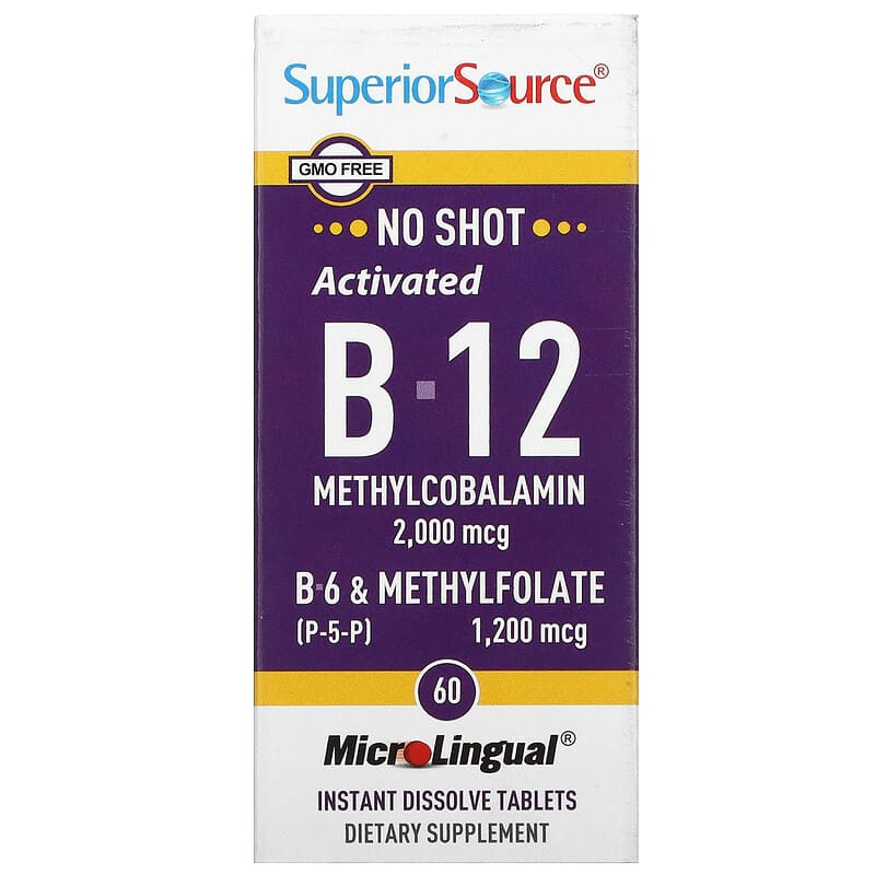 Superior Source Activated B-12 Methylcobalamin B-6 (P-5-P) & Methylfolate 60 Microlingual Instant Dissolve Tablets 76635904754