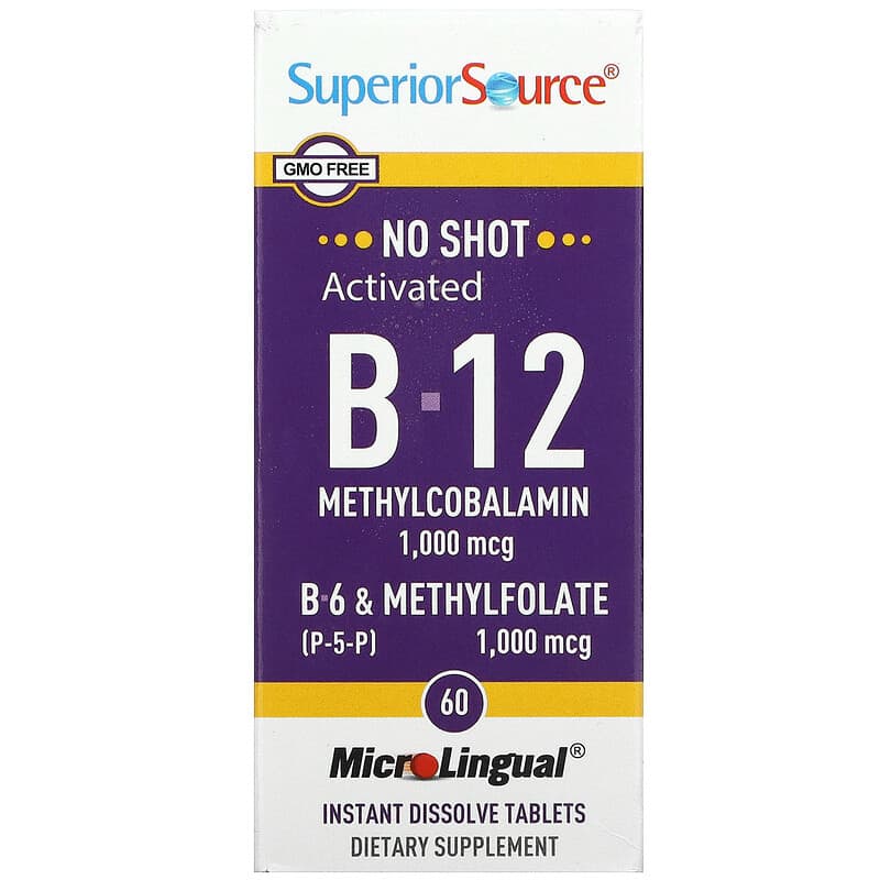 Superior Source Activated B-12 Methylcobalamin B-6 (P-5-P) & Methylfolate 60 MicroLingual Instant Dissolve Tablets 76635904709