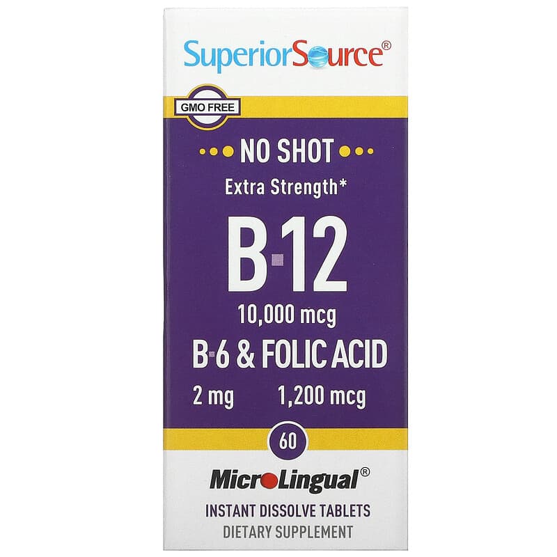 Superior Source Extra Strength B-12 B-6 & Folic Acid 60 MicroLingual Instant Dissolve Tablets 76635908103