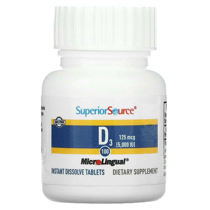 Superior Source, Extra Strength D3, 125 mcg (5,000 IU), 100 MicroLingual Instant Dissolve Tablets 76635908608