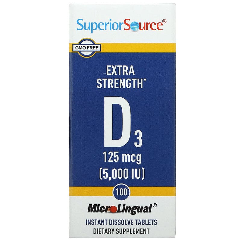 Superior Source Extra Strength D3 125 mcg (5,000 IU) 100 MicroLingual Instant Dissolve Tablets 76635908608