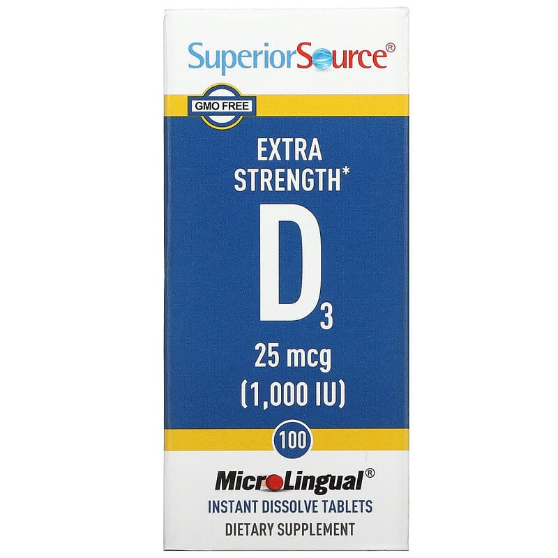 Superior Source Extra Strength D3 25 mcg (1,000 IU) 100 MicroLingual Instant Dissolve Tablets 76635908509