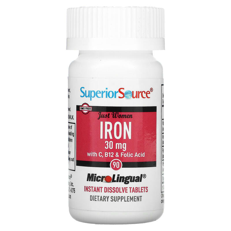 Superior Source, Just Women, Iron with Vitamin C, B12 & Folic Acid, 15 mg, 90 MicroLingual Instant Dissolve Tablets 76635921300