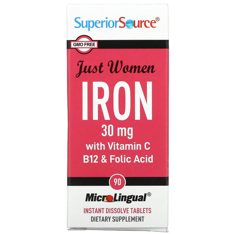 Superior Source Just Women Iron with Vitamin C B12 & Folic Acid 15 mg 90 MicroLingual Instant Dissolve Tablets 76635921300