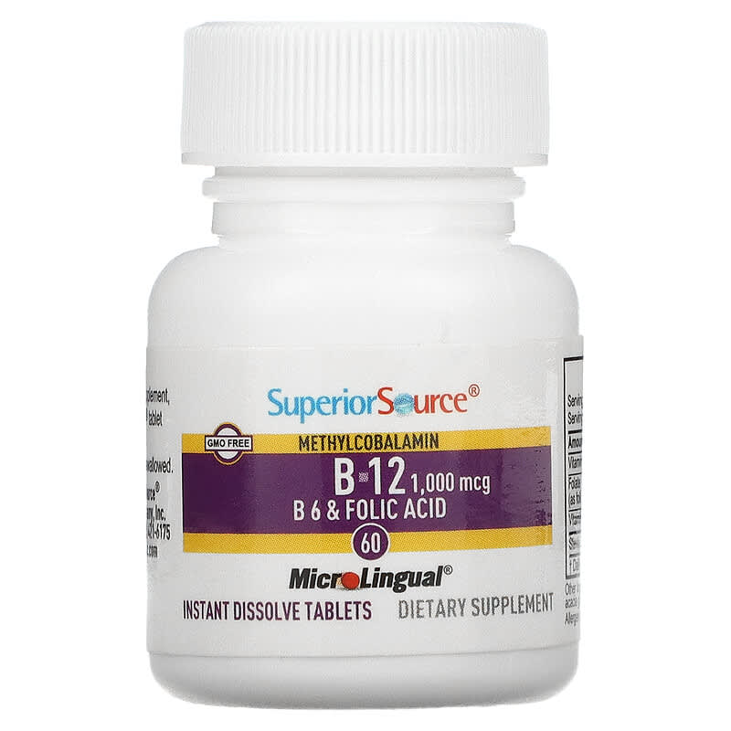 Superior Source, Methylcobalamin B-12, B-6 & Folic, 60 MicroLingual Instant Dissolve Tablets 76635907007