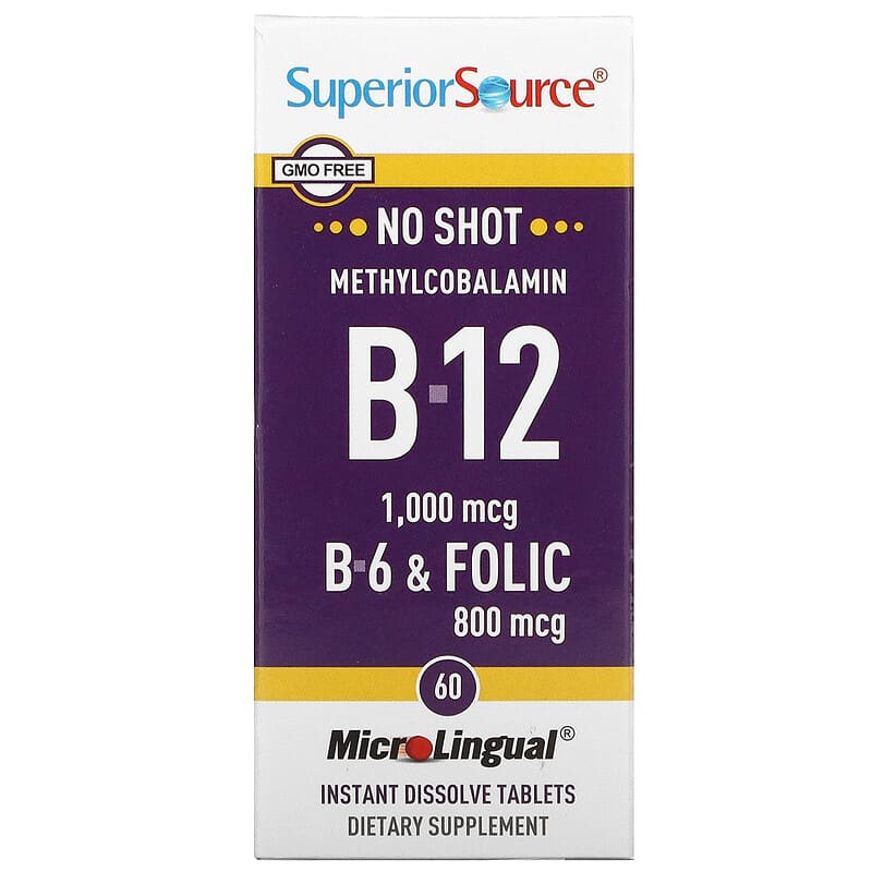 Superior Source Methylcobalamin B-12 B-6 & Folic 60 MicroLingual Instant Dissolve Tablets 76635907007
