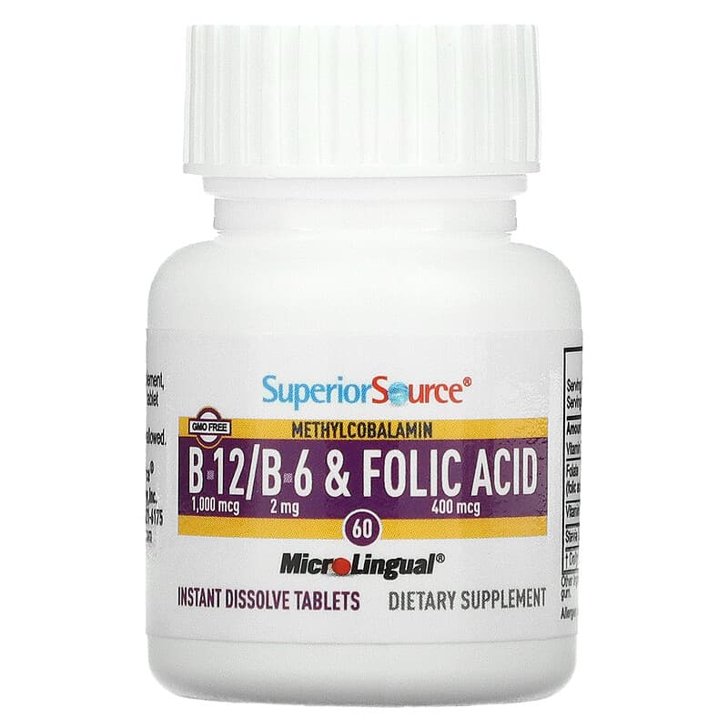 Superior Source, Methylcobalamin B-12, B-6 & Folic Acid, 1,000 mcg, 60 MicroLingual Instant Dissolve Tablets 76635906901