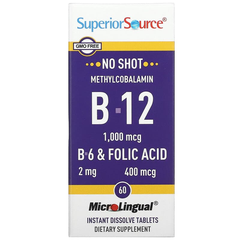 Superior Source Methylcobalamin B-12 B-6 & Folic Acid 1,000 mcg 60 MicroLingual Instant Dissolve Tablets 76635906901