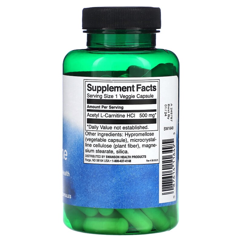 Swanson, Acetyl L-Carnitine, 500 mg, 100 Veggie Capsules 87614116495