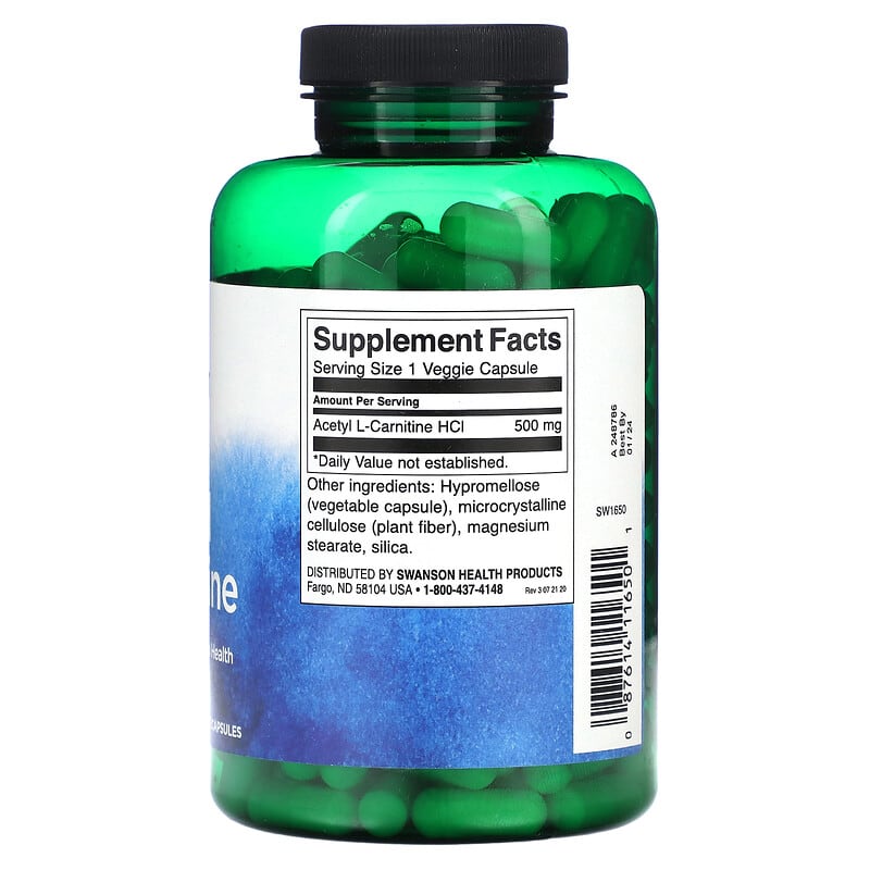 Swanson, Acetyl L-Carnitine, 500 mg, 240 Veggie Capsules 87614116501