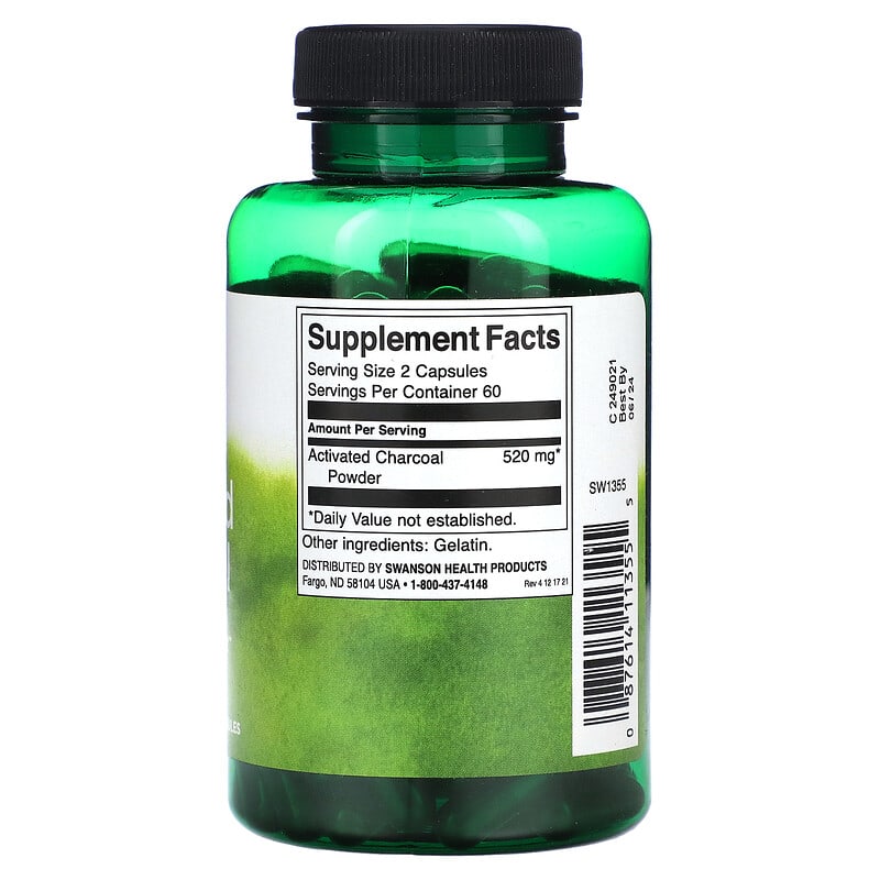 Swanson, Activated Charcoal, 260 mg, 120 Capsules 87614113555