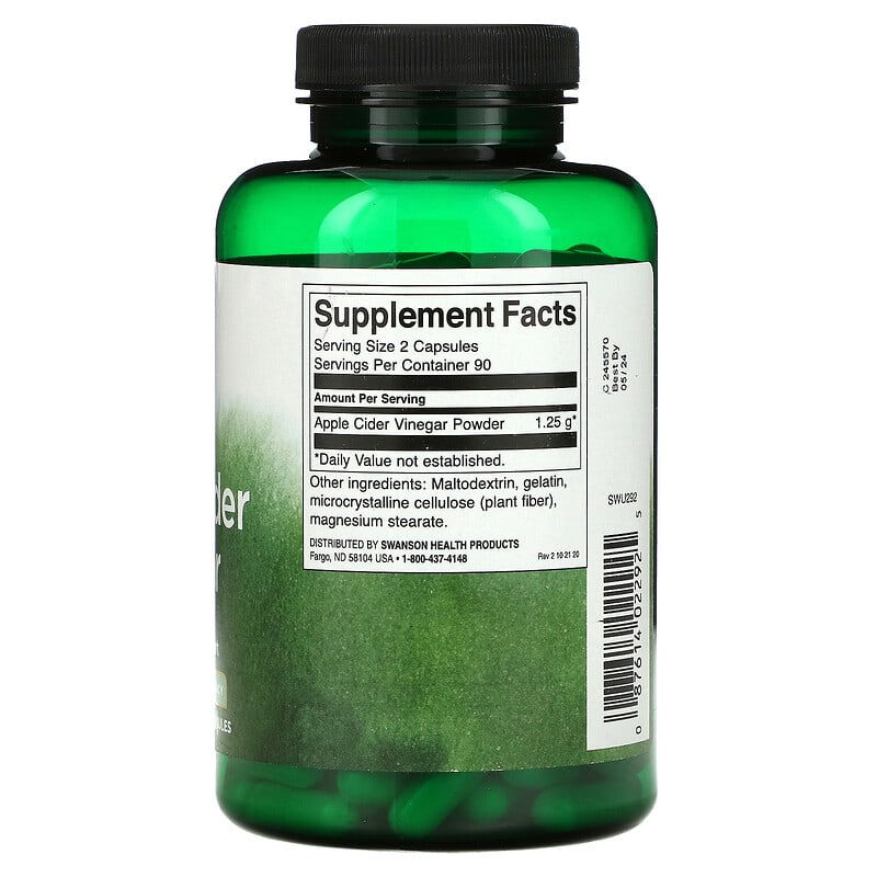 Swanson, Apple Cider Vinegar, 625 mg, 180 Capsules 87614022925