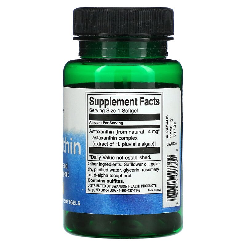 Swanson, Astaxanthin, 4 mg, 60 Softgels 87614027302