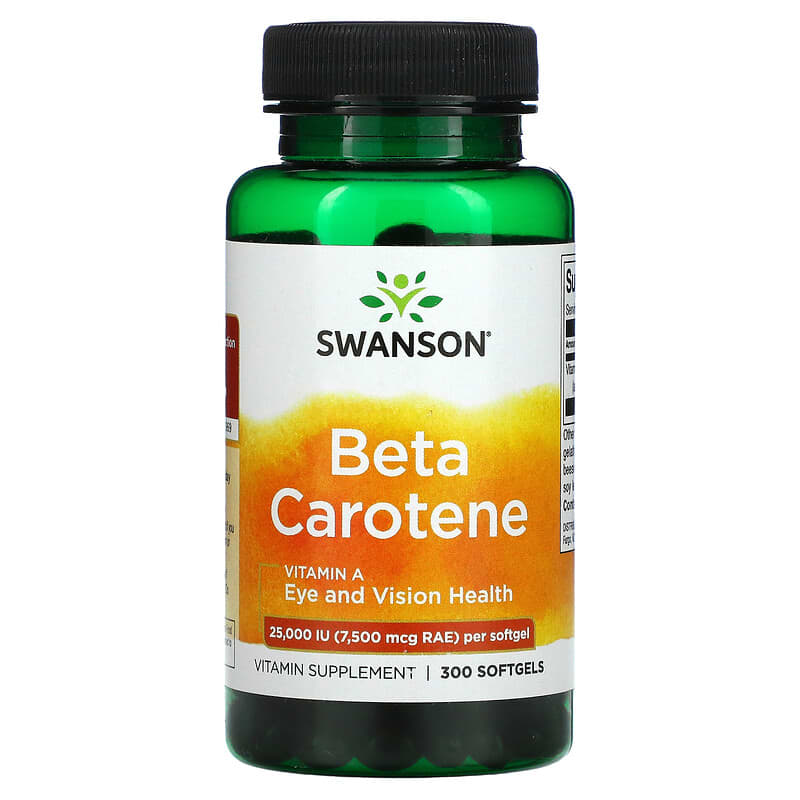 Swanson Beta Carotene 25,000 IU (7,500 mcg RAE) 300 Softgels 87614010083
