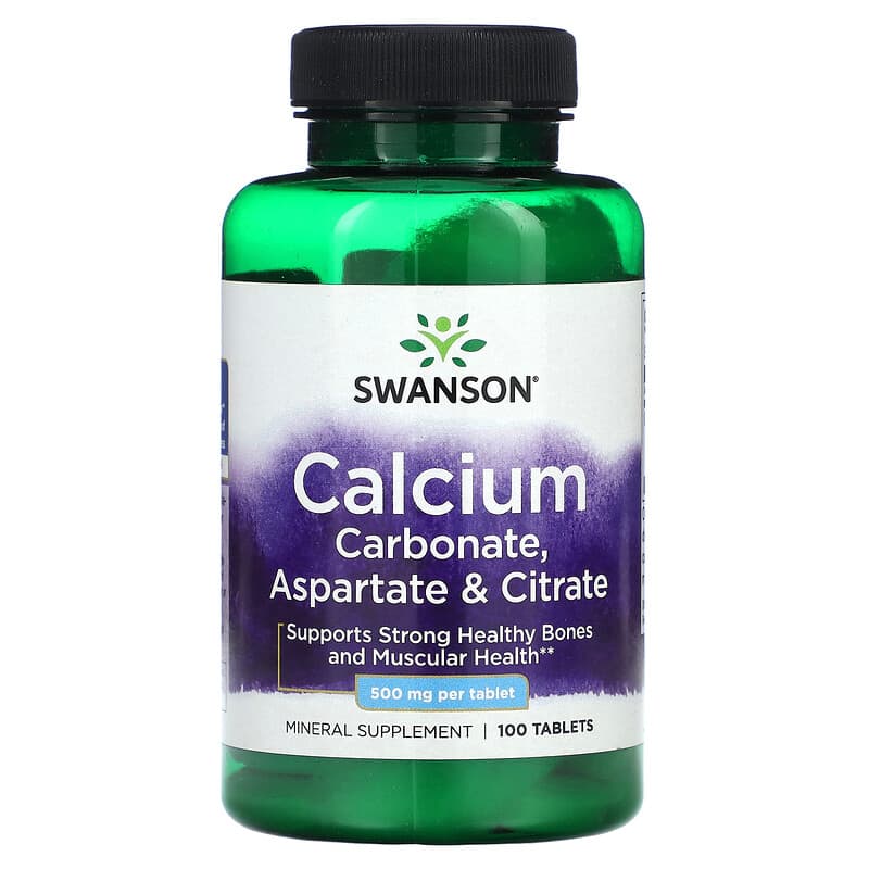 Swanson Calcium Carbonate Aspartate & Citrate 500 mg 100 Tablets 87614018621