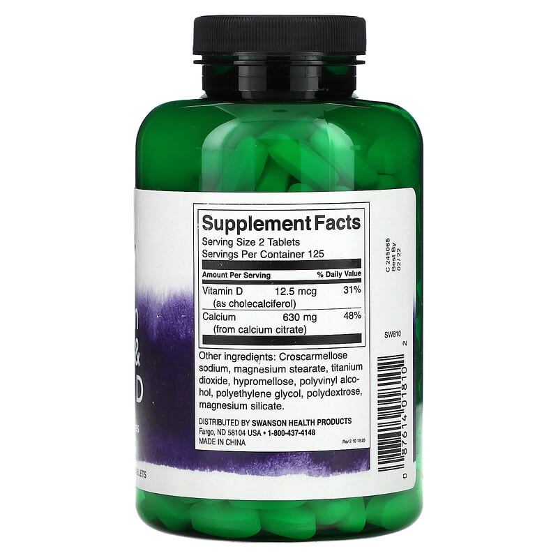 Swanson, Calcium Citrate & Vitamin D, 250 Tablets 87614018102