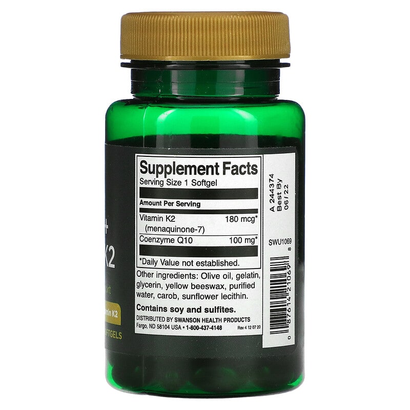 Swanson, CoQ10 + Vitamin K2, 60 Softgels 87614210698