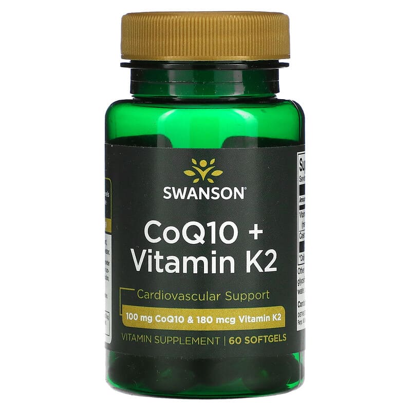Swanson CoQ10 + Vitamin K2 60 Softgels 87614210698