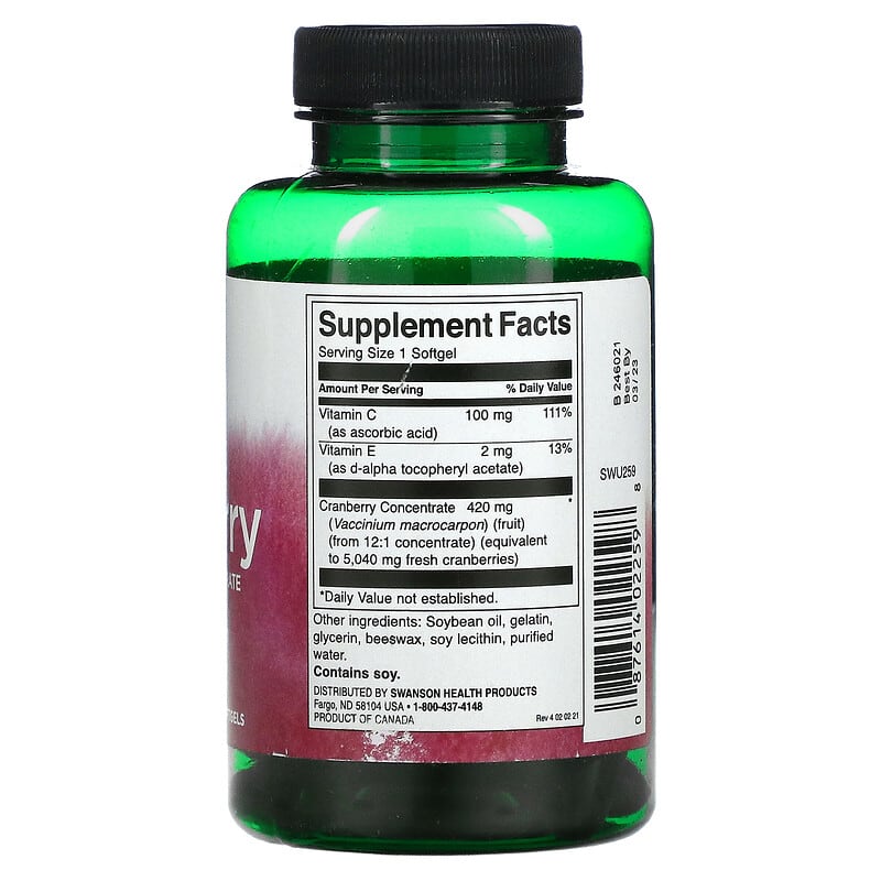 Swanson, Cranberry, Whole Fruit Concentrate, Super Strength, 60 Softgels 87614022598