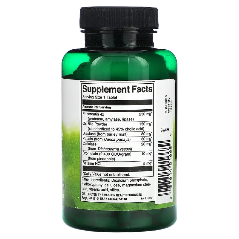 Swanson, Digestive Enzymes, 180 Tablets 87614016689