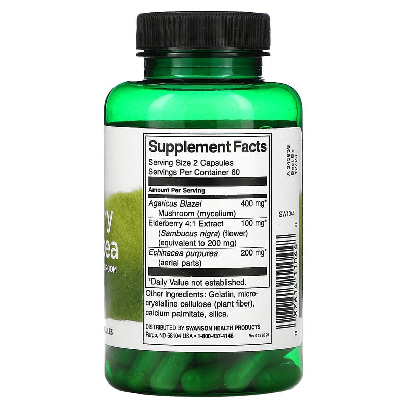 Swanson, Elderberry & Echinacea with Agaricus Blazei Mushroom, 120 Capsules 87614110448