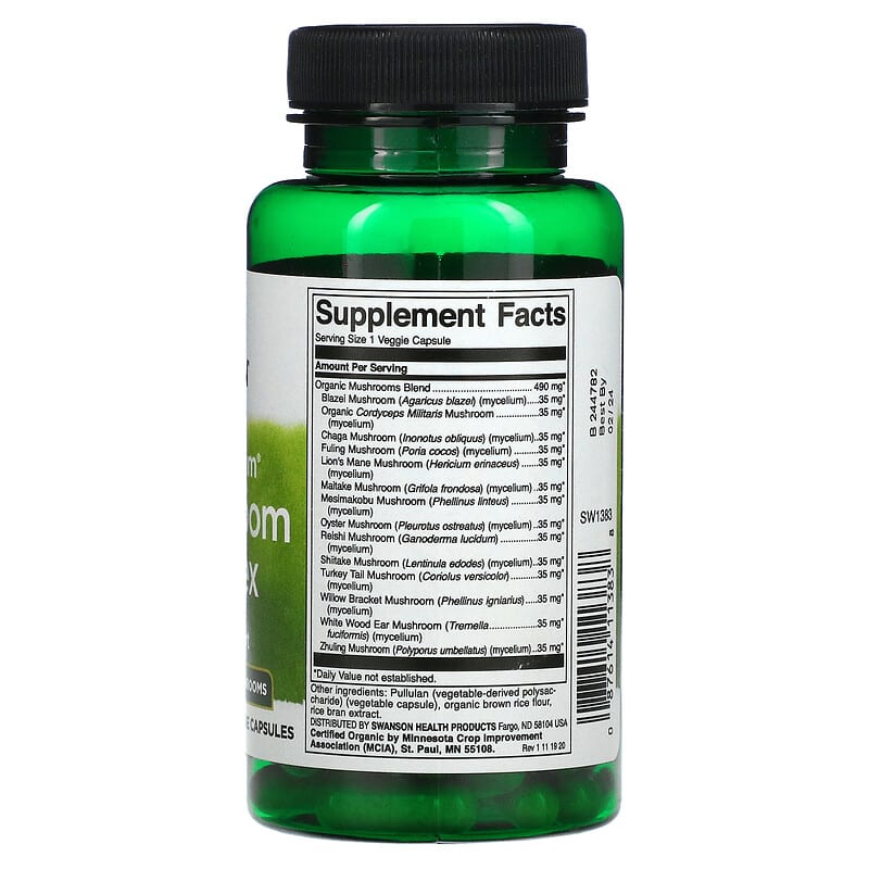Swanson, Full Spectrum 14 Mushroom Complex, 60 Veggie Capsules 87614113838
