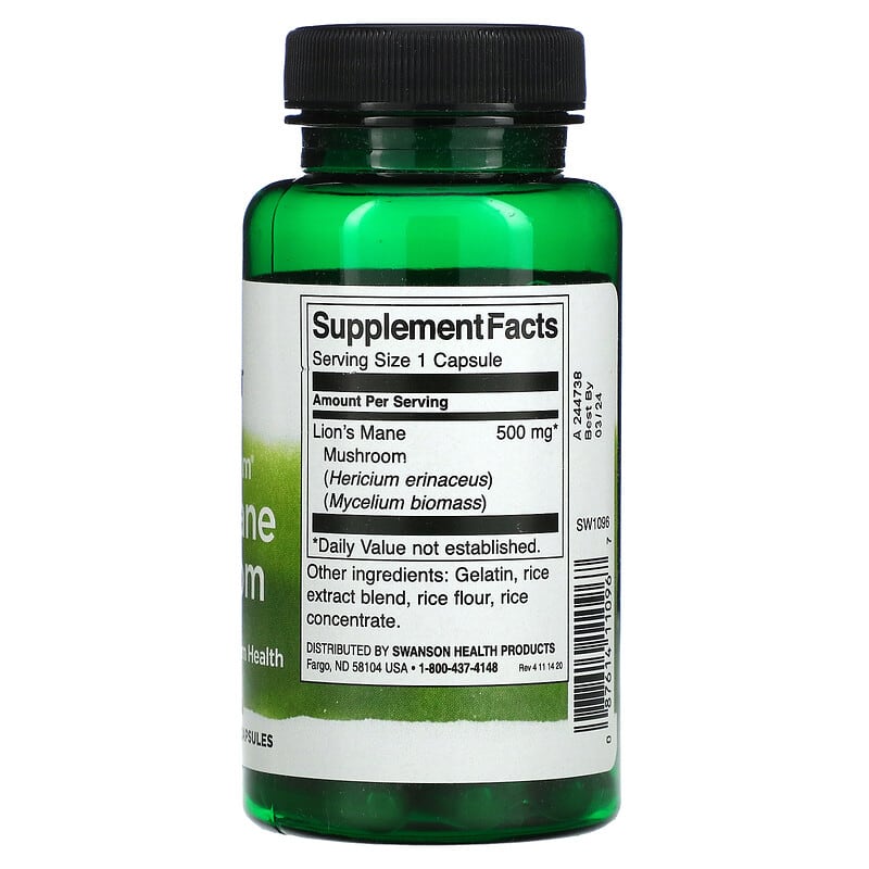 Swanson, Full Spectrum Lion's Mane Mushroom, 500 mg, 60 Capsules 87614110967