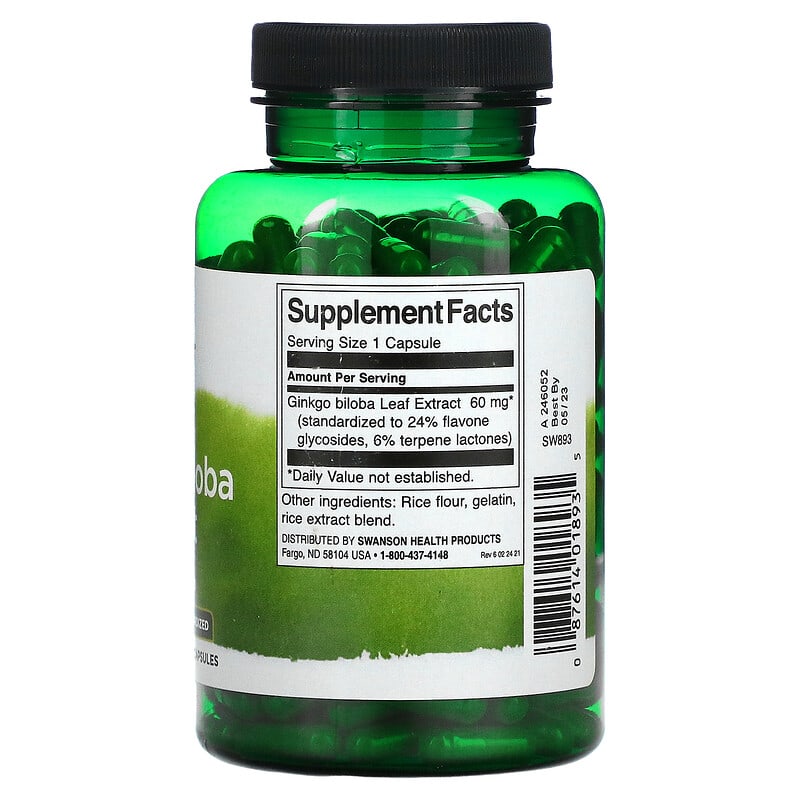 Swanson, Ginkgo Biloba Extract, 60 mg, 240 Capsules 87614018935