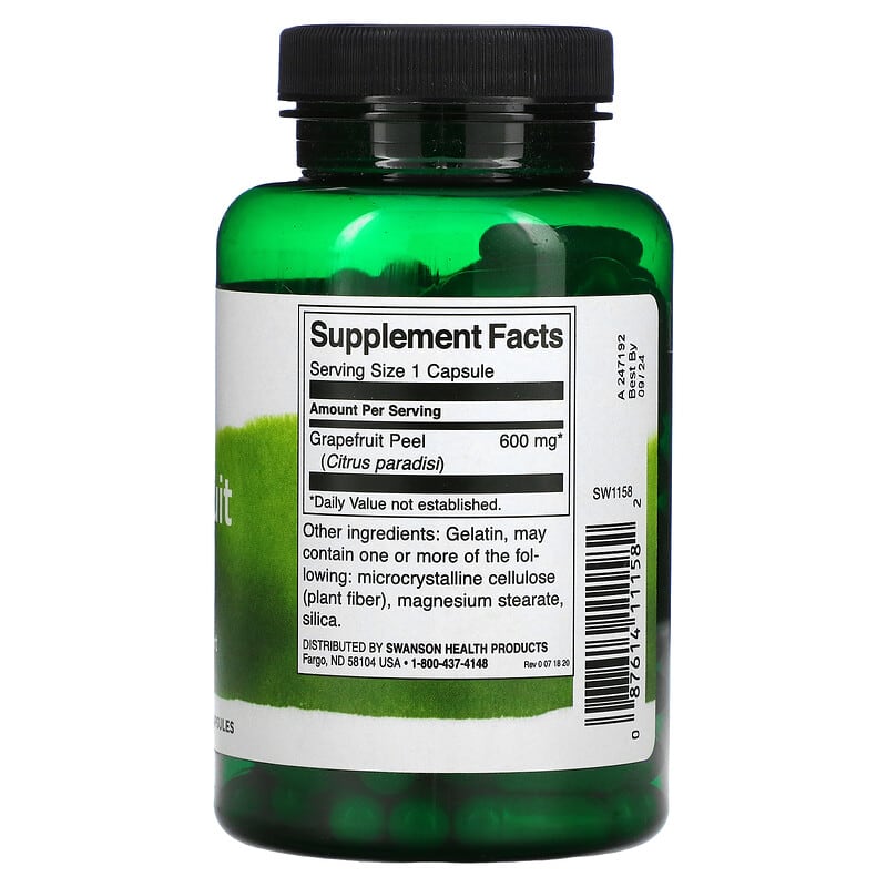 Swanson, Grapefruit Peel, 600 mg, 120 Capsules 87614111582