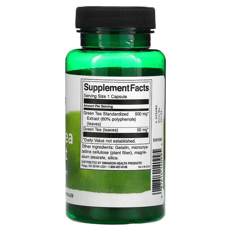 Swanson, Green Tea Extract, 500 mg, 60 Capsules 87614140995