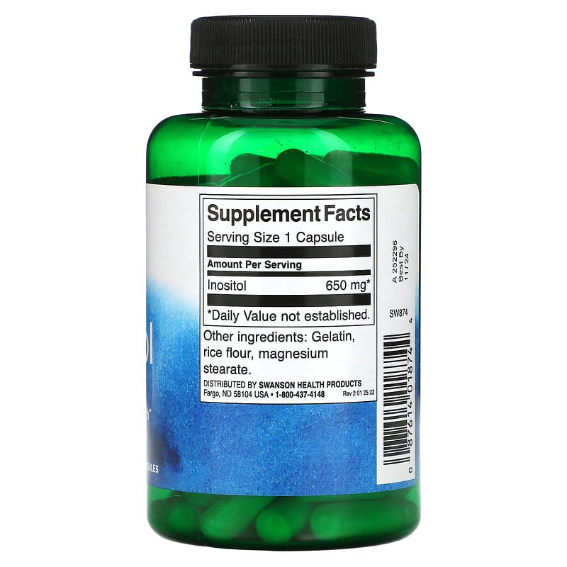 Swanson, Inositol, 650 mg, 100 Capsules 87614018744