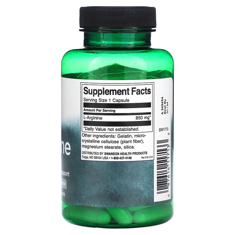 Swanson, L-Arginine, Maximum Strength, 850 mg, 90 Capsules 87614117133