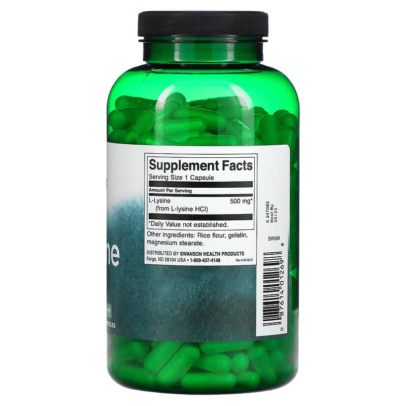 Swanson, L-lysine, 500 mg, 300 Capsules 87614012698