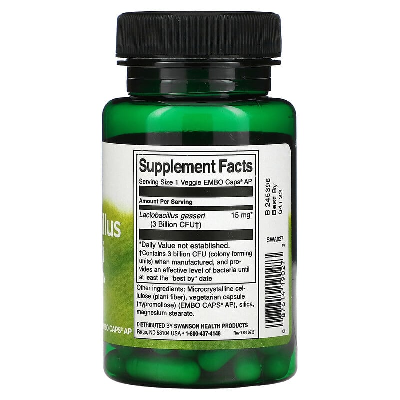 Swanson, Lactobacillus Gasseri, 3 Billion CFU, 60 Veggie Embo Caps Ap 87614190273
